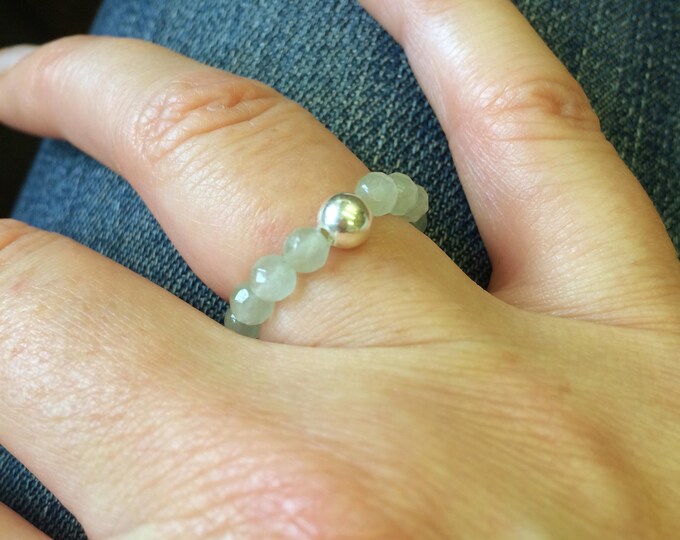 AQUA CHALCEDONY STRETCH ring with Sterling Silver or Gold Fill or No metal accent bead - Stamina ring Healing Crystal for Endurance