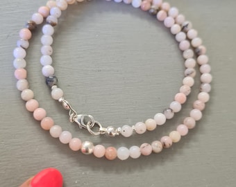 Tiny real Pink Peruvian Opal necklace choker Sterling Silver or Gold 4mm pink gemstone bead necklace October Birthstone jewellery gift her