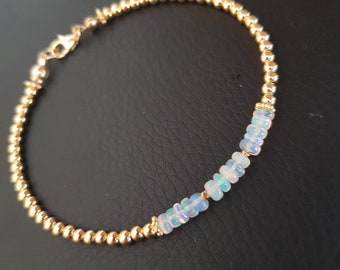 Ethiopian OPAL Bracelet 14K Gold Fill tiny 4mm real Opal gemstone bead Bracelet OCTOBER Birthstone jewellery gift AAA Opal jewelry