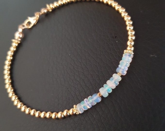 Ethiopian OPAL Bracelet Gold Fill tiny 4mm real Opal gemstone bead Bracelet OCTOBER Birthstone jewellery gift AAA Opal jewelry