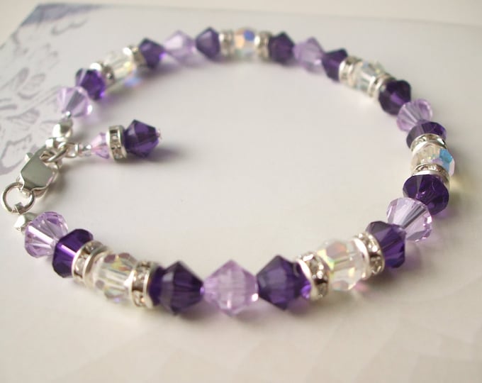 Handmade Purple Swarovski crystal bracelet - Sterling Silver