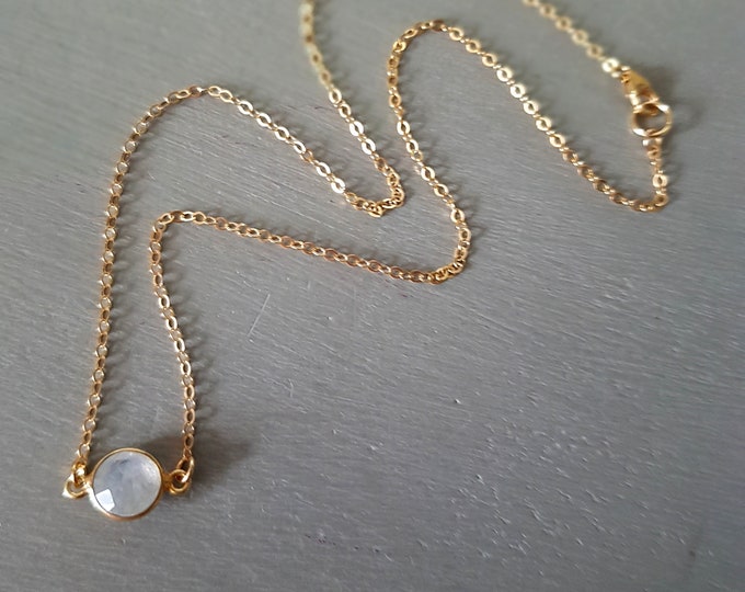 Moonstone necklace choker Gold Fill tiny real white Moonstone gemstone necklace layering June Birthstone jewellery minimalist Jewellery gift