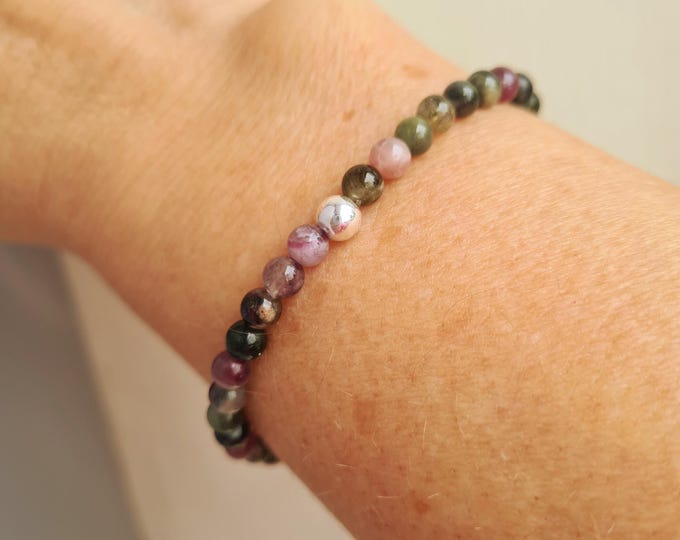 Tourmaline STRETCH Bracelet Sterling Silver or Gold Fill 4mm Watermelon Tourmaline gemstone bead bracelet October Birthstone jewellery gift