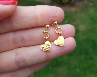 24K Gold hammered heart earrings small 24K Gold Vermeil heart earrings small gold heart Valentine jewellery gift for her mum girlfriend wife