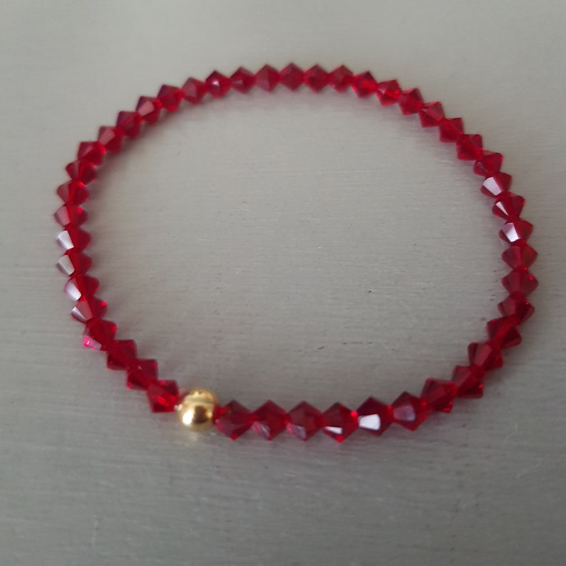 Red Swarovski crystal stretch bracelet Sterling Silver Gold Etsy