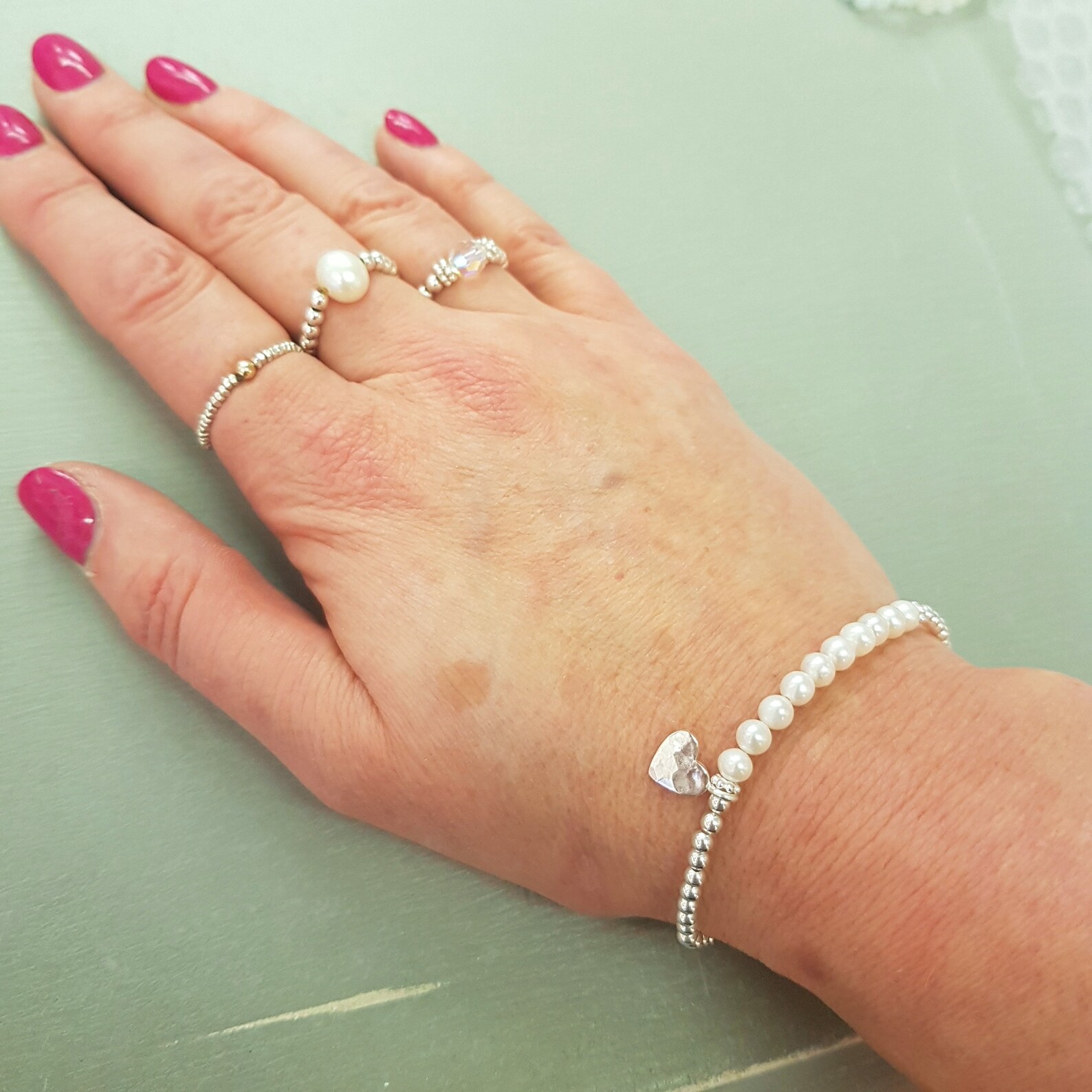Small Freshwater Pearl Stretch Bracelet Sterling Silver Etsy UK