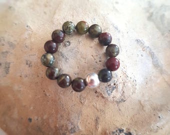 BLOODSTONE stretch ring STERLING SILVER or Gold beaded green red gemstone bead ring stacking Healing base chakra jewellery yoga gift for her