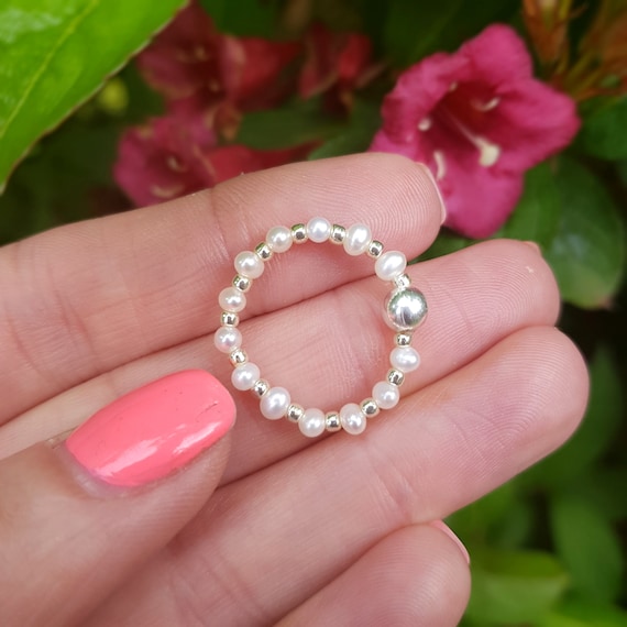 Tiny Freshwater Pearl Ring Sterling Silver or Gold Fill Real White
