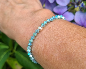 Green opal crystal stretch bracelet with Sterling Silver or 14K Gold Fill bead - Elasticated Jewellery gift