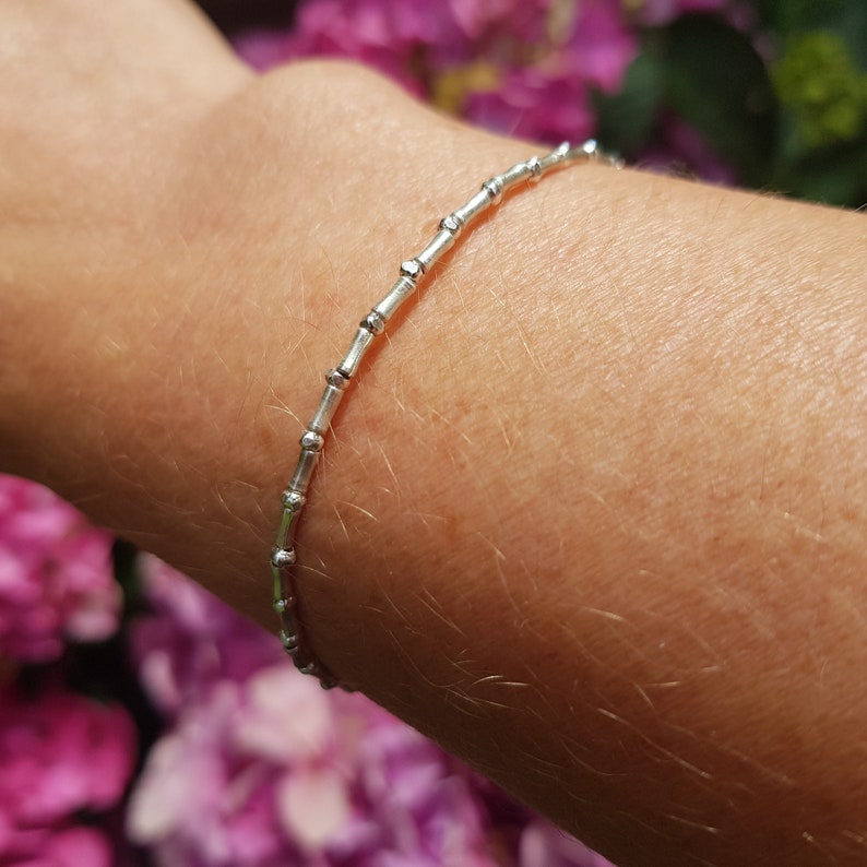 Tiny Sterling Silver Bead Bracelet Stretch or Clasp Skinny Etsy UK