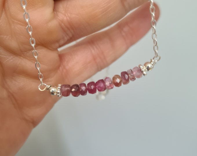 Pink Tourmaline necklace choker Sterling Silver or 14K Gold Fill real tiny Tourmaline gemstone bead necklace October Birthstone jewellery