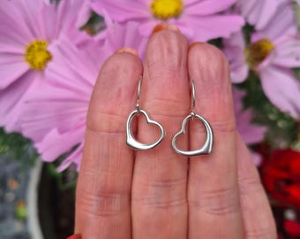 Sterling Silver open heart earrings hooks Silver heart earrings Handmade Silver heart earrings 925 Silver jewellery gift for mum girlfriend