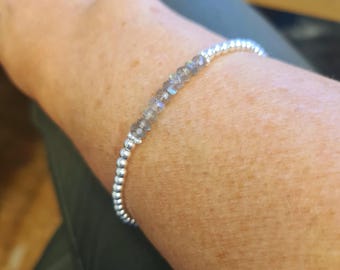 Tiny LABRADORITE Bracelet Sterling Silver 4mm beaded grey Labradorite gemstone Bracelet yoga CHAKRA crystal healing jewellery gift