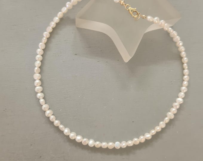 Small Freshwater Pearl choker necklace Sterling Silver or Gold Fill 4-5mm real white Baroque pearl necklace June Birthstone jewelry gift her