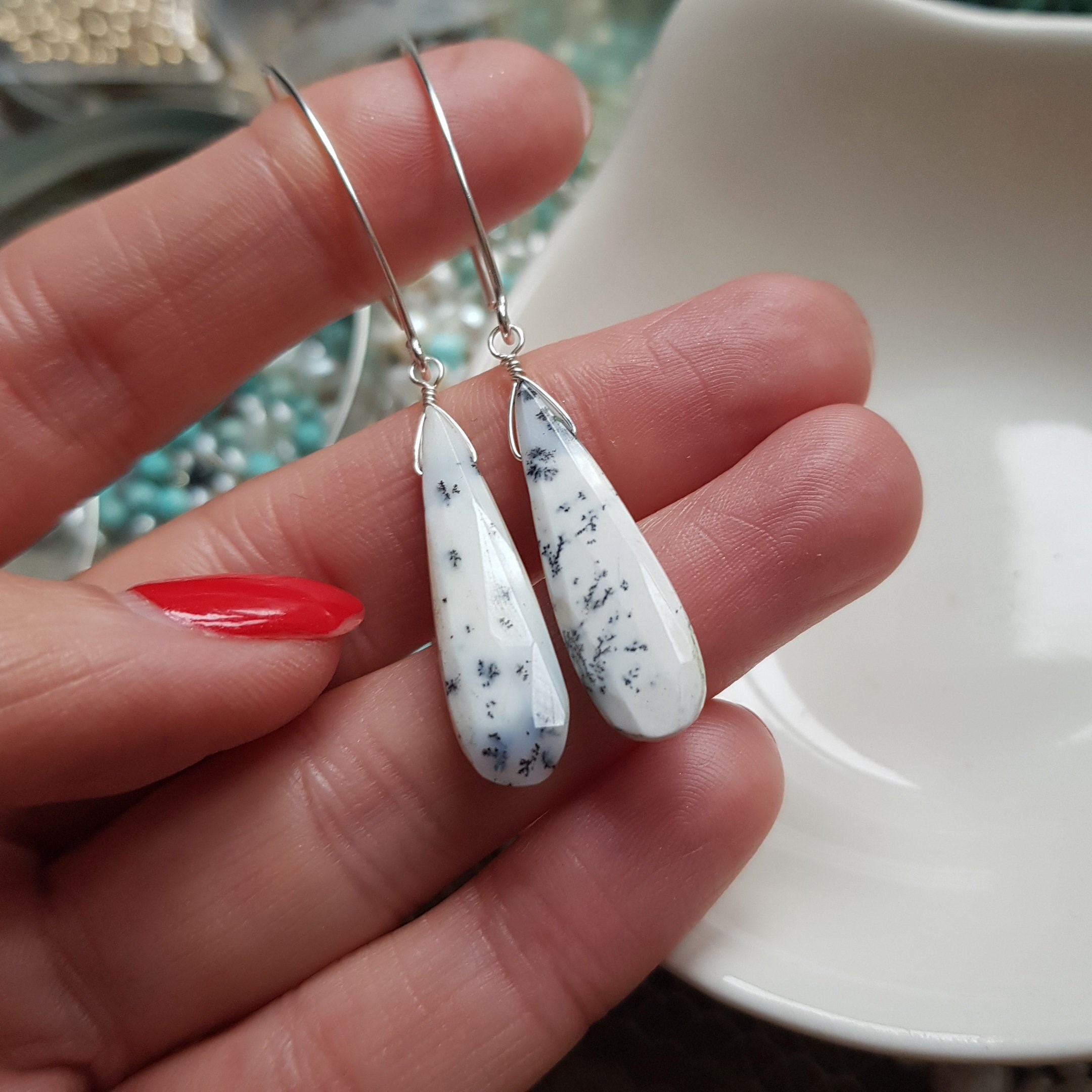 Dendritic Opal Silver Wrapped Earrings