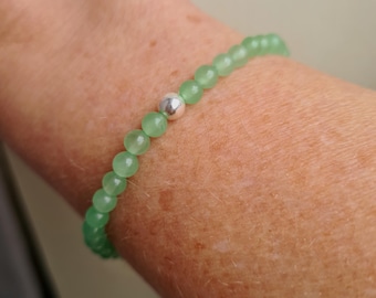 GREEN JADE stretch Bracelet Sterling Silver or Gold Fill tiny 4mm green Jade gemstone bead Bracelet - Heart Chakra jewellery gift for her