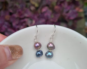 Peacock pearl drop earrings Sterling Silver real Peacock Freshwater pearl earrings double pearl real Peacock Baroque pearl jewellery gift