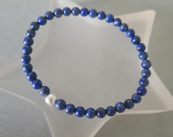 Blue Lapis stretch Bracelet with Sterling Silver or Gold Fill bead - Lapis Lazuli September Birthstone jewellery gift for her or him chakra