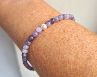 Purple Lepidolite stretch Bracelet with Sterling Silver or 14K Gold Fill bead - THIRD EYE Crown Chakra jewellery gift - Emotional Balance