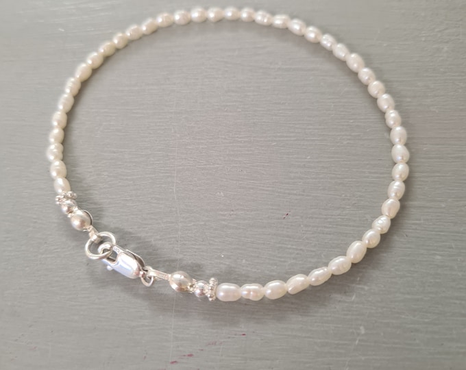 Tiny Freshwater Pearl Bracelet Sterling Silver or Gold Fill - June Birthstone jewellery gift girl
