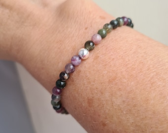 Watermelon Tourmaline STRETCH Bracelet Sterling Silver or Gold Fill small 4mm genuine gemstone bead bracelet October Birthstone jewelry gift