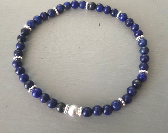 Tiny Blue Lapis stretch Bracelet Sterling Silver Gold Fill 4mm blue gemstone bead bracelet Lapis Lazuli 9th anniversary September Birthstone