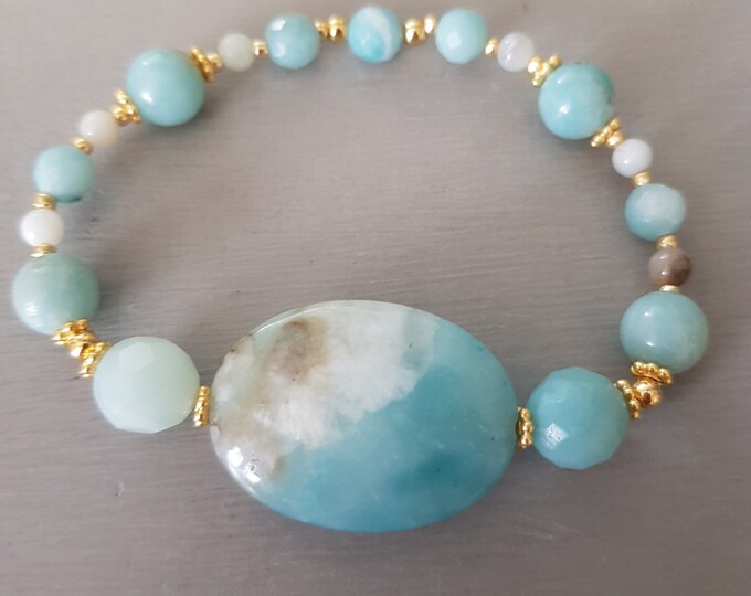 Amazonite stretch Bracelet Sterling Silver or Gold Fill green gemstone bead bracelet Unique Handmade CHAKRA Crystal healing jewellery gift