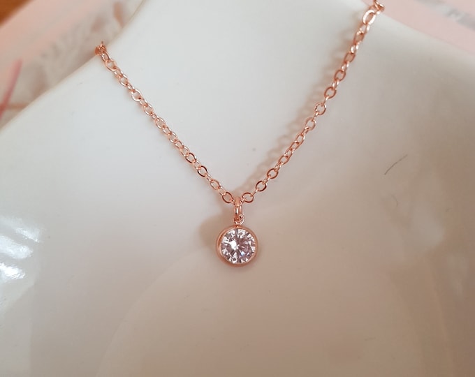 14K Rose Gold fill CZ diamond necklace choker dainty minimalist Jewellery gift for her teenage girl