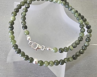 Green Jade necklace choker Sterling Silver / Gold Fill tiny 4mm green gemstone bead necklace Heart Chakra jewellery crystal healing gift