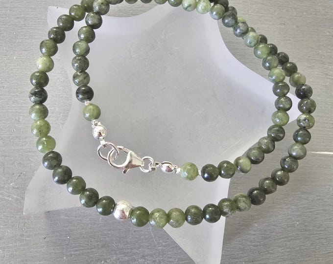 Green Jade necklace choker Sterling Silver / Gold Fill tiny 4mm green gemstone bead necklace Heart Chakra jewellery crystal healing gift