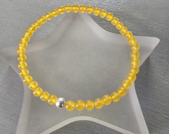 Tiny YELLOW JADE Bracelet Sterling Silver Gold Fill Small 4mm yellow gemstone bead Bracelet beaded stretch Bracelet Boho Chakra jewelry gift