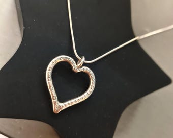 Sterling Silver hammered HEART necklace Handmade Open heart pendant Valentines gift for her wife mum