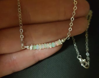 Tiny real Ethiopian Opal choker necklace Sterling Silver or 14K Gold Fill Opal bead necklace Fire Opal October Birthstone jewellery gift her