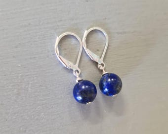 Natural 8mm Blue Lapis earrings Sterling Silver or 14K Gold Fill fastenings of your choice - September Birthstone jewellery gift