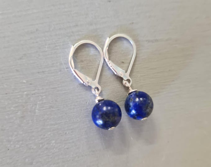 Natural 8mm Blue Lapis earrings Sterling Silver or 14K Gold Fill fastenings of your choice - September Birthstone jewellery gift