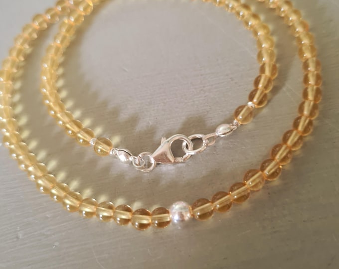Tiny CITRINE gemstone bead necklace choker Sterling Silver or Gold Fill - November Birthstone jewellery gift