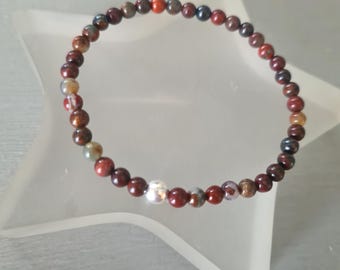 Red Jasper gemstone bead stretch Bracelet with Sterling Silver or 14K Gold Fill bead - Poppy Jasper jewellery - Root Chakra Jewellery gift