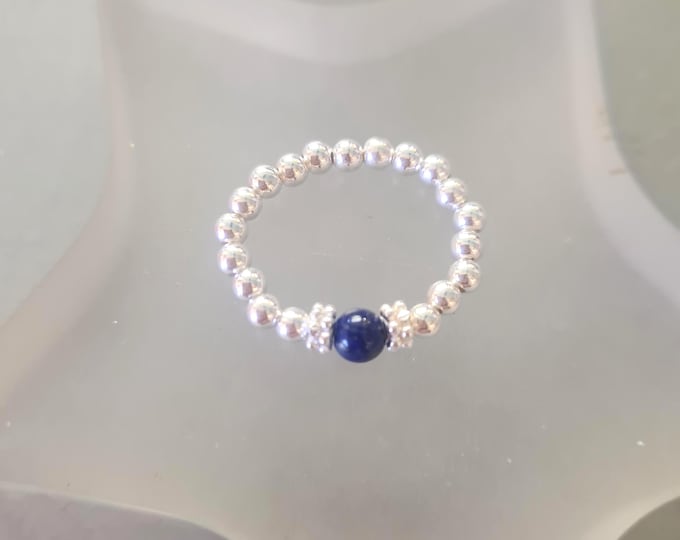 Lapis Lazuli stretch ring Sterling Silver / 14K Gold Fill blue gemstone bead ring Chakra 9th anniversary September Birthstone jewellery gift