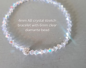 AB Crystal stretch bracelet with diamante bead tiny 4mm crystal stacking bead bracelet Glamourous Crystal jewellery gift for her girl mum