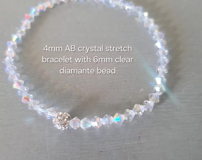 AB Crystal stretch bracelet with diamante bead tiny 4mm crystal stacking bead bracelet Glamourous Crystal jewellery gift for her girl mum