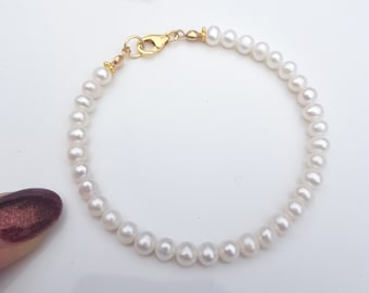 Small 5mm Freshwater Pearl Bracelet Sterling Silver or Gold Fill - real pearl June Birthstone jewellery gift for her