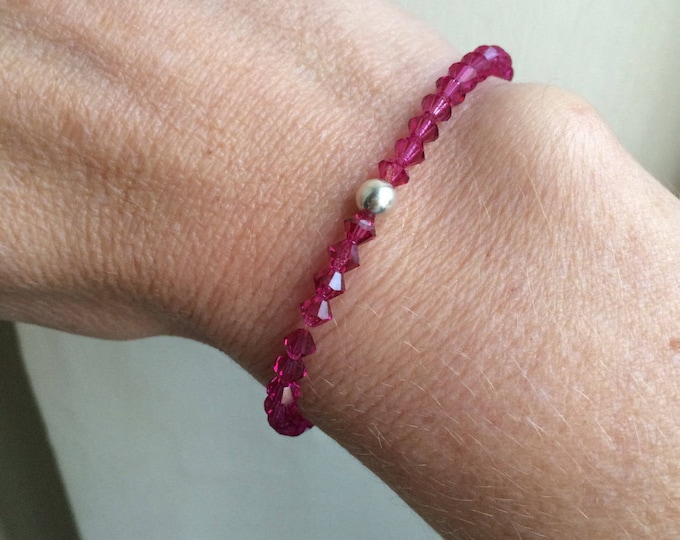 Pink crystal stretch bracelet Sterling Silver or Gold tiny fushia pink bead bracelet Preciosa Crystal jewellery gift for girl teenager