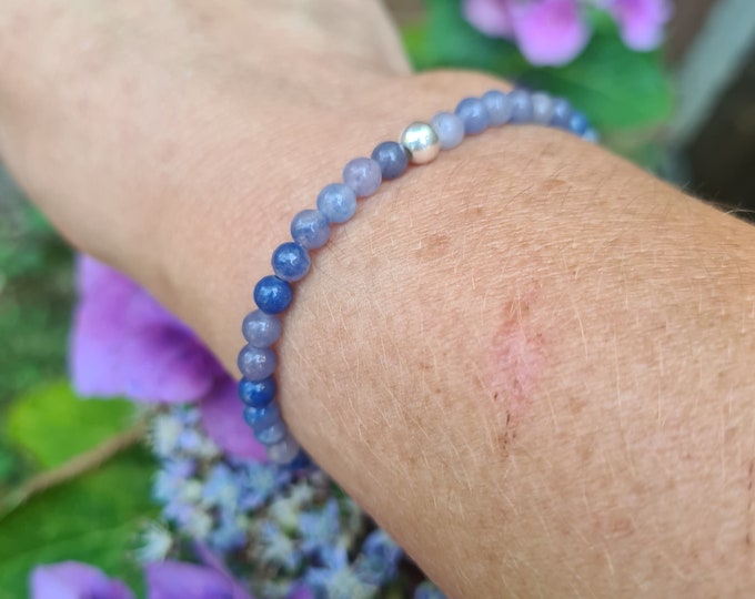 Tiny Blue AVENTURINE stretch Bracelet with Sterling Silver or Gold Fill bead - Brow Chakra bracelet healing jewellery gift