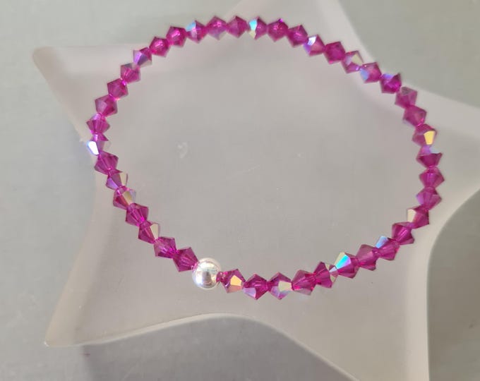 PINK AB crystal stretch bracelet Sterling Silver Gold Fill or diamante tiny Fushia pink bead bracelet beaded stacking Crystal jewellery gift