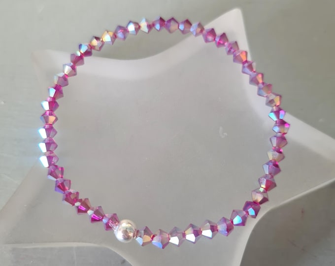 Tiny PINK AB crystal stretch bracelet Sterling Silver OR Gold Fill pink bead bracelet stacking bracelet beaded crystal jewelry gift for her
