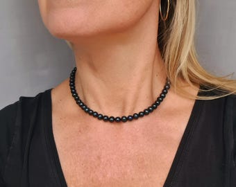 Black Freshwater Pearl necklace choker Sterling Silver or Gold Fill large 8-9mm real AA Black pearl necklace June Birthstone jewellery gift