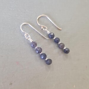 Tiny Sapphire earrings Sterling Silver or Gold Fill small raw Blue Sapphire gemstone bead drop earrings September Birthstone jewellery gift