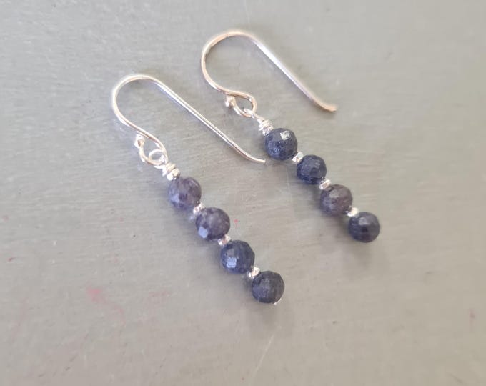 Tiny Sapphire earrings Sterling Silver or Gold Fill small raw Blue Sapphire gemstone bead drop earrings September Birthstone jewellery gift
