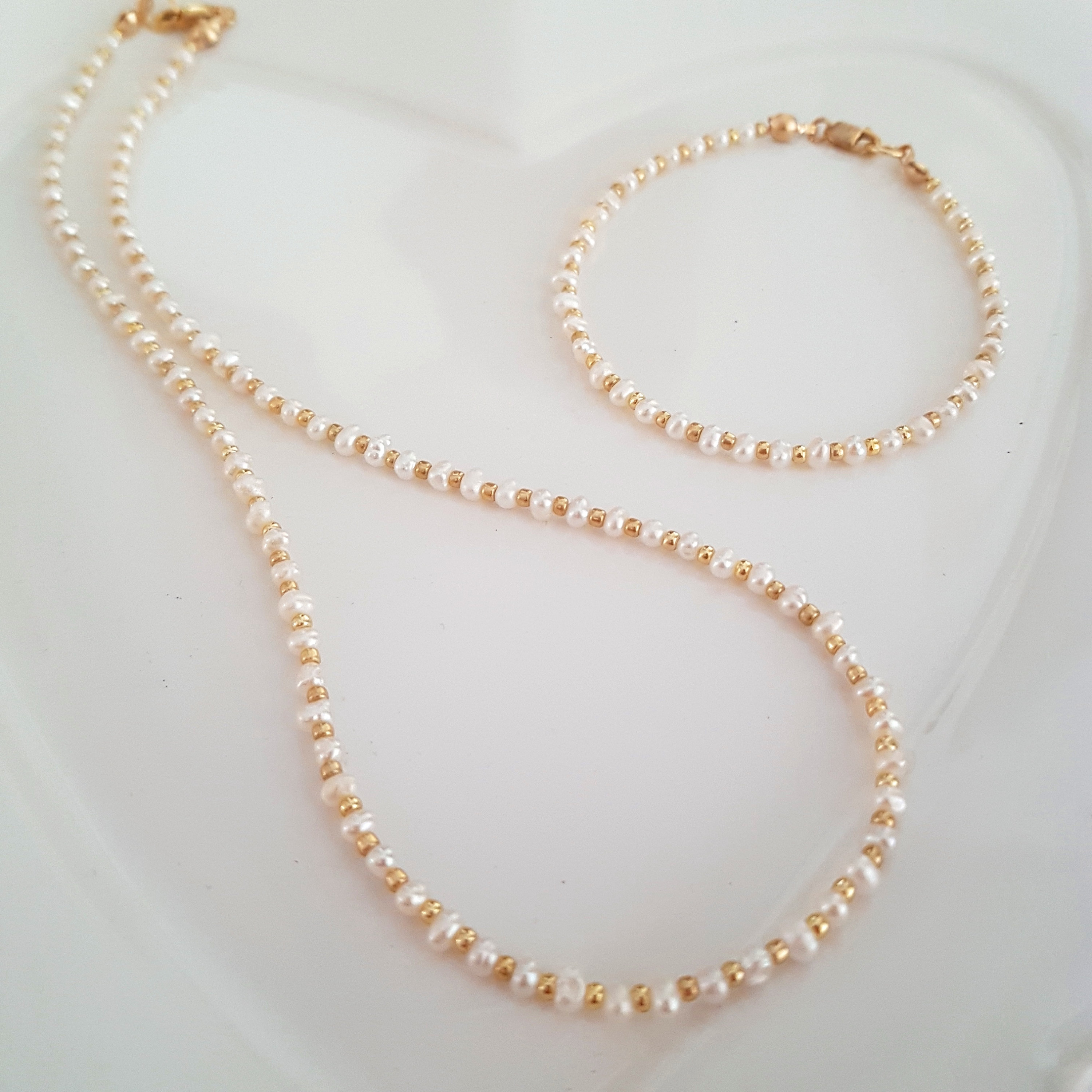 Tiny Pearl and Gold Bead Necklace