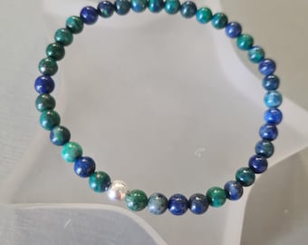 Blue Lapis in Azurite stretch Bracelet Sterling Silver / Gold Fill tiny 4mm tiny blue and green gemstone bead bracelet chakra jewellery gift